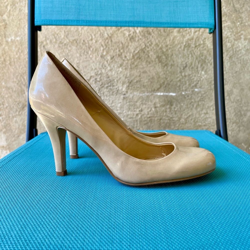 Nine West Taupe Pumps Faux Patton Leather 3” Heels (Size 6.5M) - Like New!